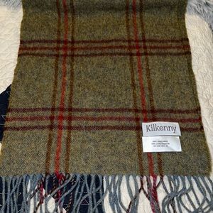 Kilkenny lambswool plaid fringe oblong scarf Irish tartan 60” x 12”